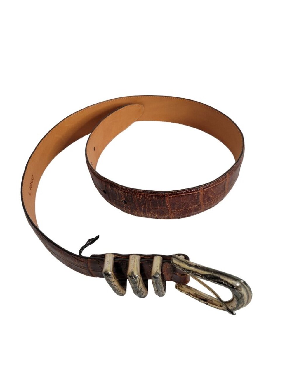 Brighton Womens Size L Belt 1993 Saddle Leather Etched Buckle Loops 49107 Brown